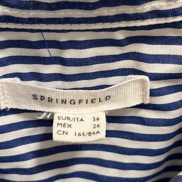 Springfield Blue & White Stripe Sleeveless Blouse with Collar and Floral Stitch - Picture 5 of 6